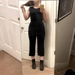 Black Stretch jumpsuit with drawstrings and open back